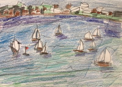 Sailboats on Chesapeake Bay 6x8 Colored Pencil on Paper