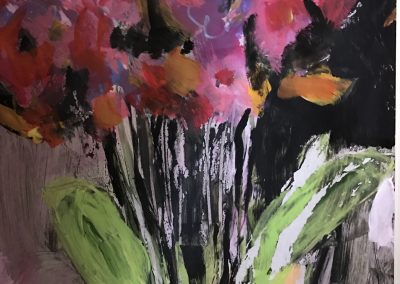 Flowers in a Yellow Vase 16x13 Acrylic on Palette Paper